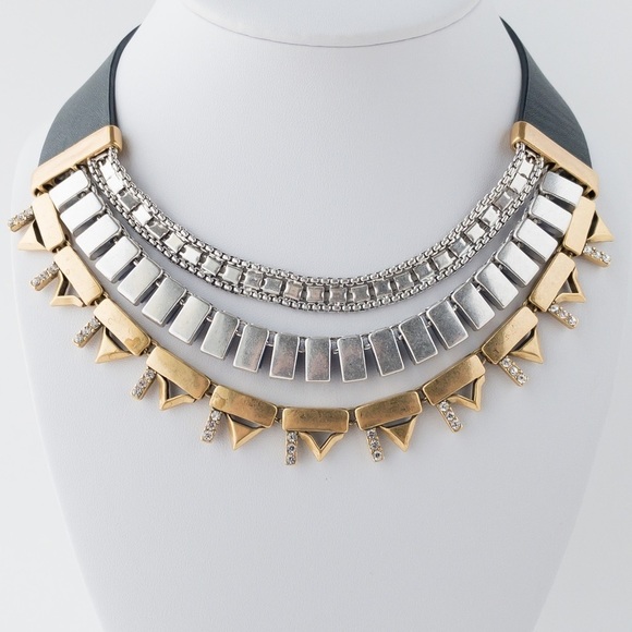 Stella & Dot Natalie Necklace Statement Layered Reversible Gold Silver Tone - Picture 9 of 13